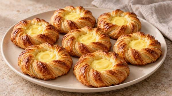 طرز تهیه شیرینی دانمارکی گرد با کرم وانیلی؛ ترد و لایه لایه